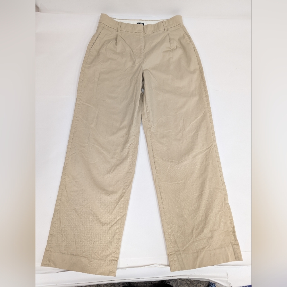 J Crew Pleated Front Wide Leg Khaki Cotton Trousers Size 8 [303]